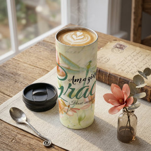 Erstaunliche Gnade Blumen und Libelle  Thermosbecher