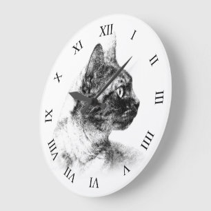 Erstaunliche Stella, die graue Katze, ein feines T Große Wanduhr