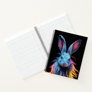 Erstaunlicher blauer Hase in Flammen  Notizbuch