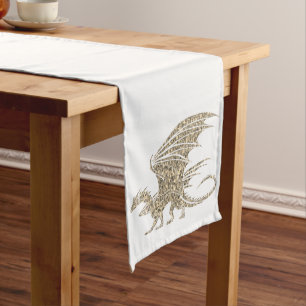 Erstaunlicher Mosaik-Drache Golden Großer Tischläufer