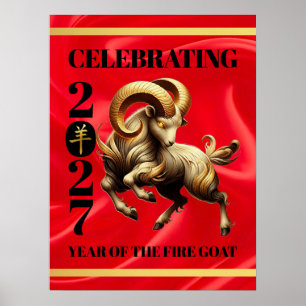 Erstaunliches Rot Gold Chinesisches Jahr des Feuer Poster