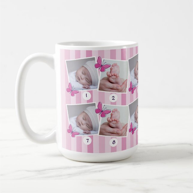 Erste 12 Monate Baby Foto Collage Pink Butterfly Kaffeetasse (Links)