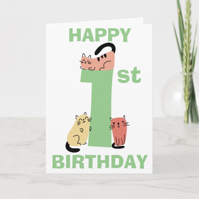 Erste 1. Geburtstag Doodle Cats Custom Message Karte (Vorderseite)