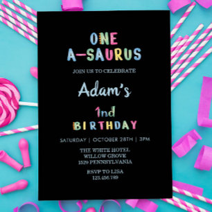 Erste 1. Geburtstag einfache Schwarz Einladung