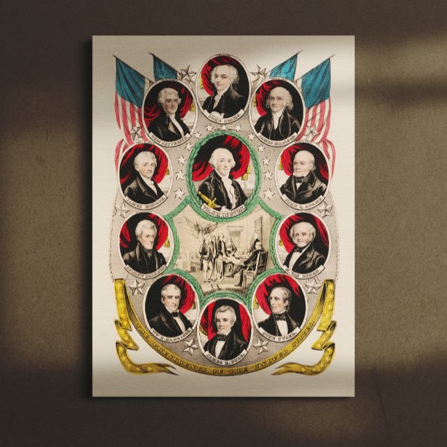Erste amerikanische Präsidenten stellten 1844 Lith Leinwanddruck (Von Creator hochgeladen)