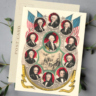 Erste amerikanische Präsidenten stellten 1844 Lith Postkarte