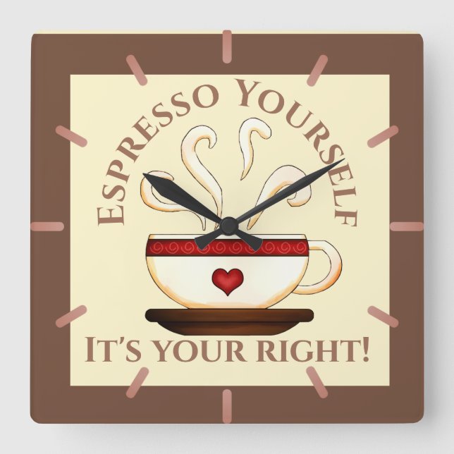 Erste Änderung: Espresso selbst Quadratische Wanduhr (Vorderseite)