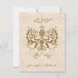 Erste Antwortkarte für Creme und Gold Damask RSVP Karte