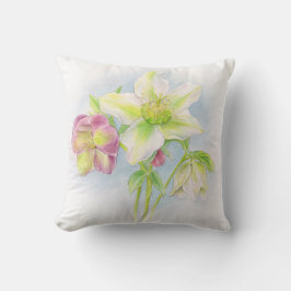 Erste Anzeichen eines Quellhellebore-Aquarellkisse Kissen