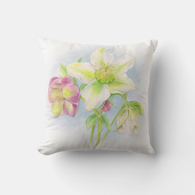 Erste Anzeichen eines Quellhellebore-Aquarellkisse Kissen (Vorderseite)