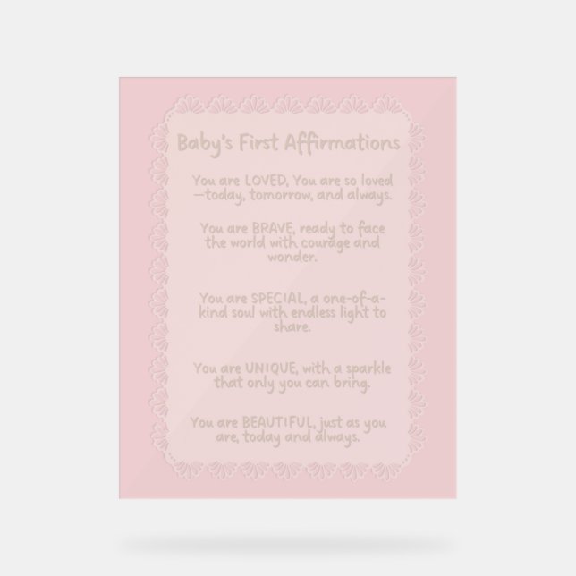 Erste Bejahungen für das Baby | Positive Kinderzim Acrylschild (Vorderseite)