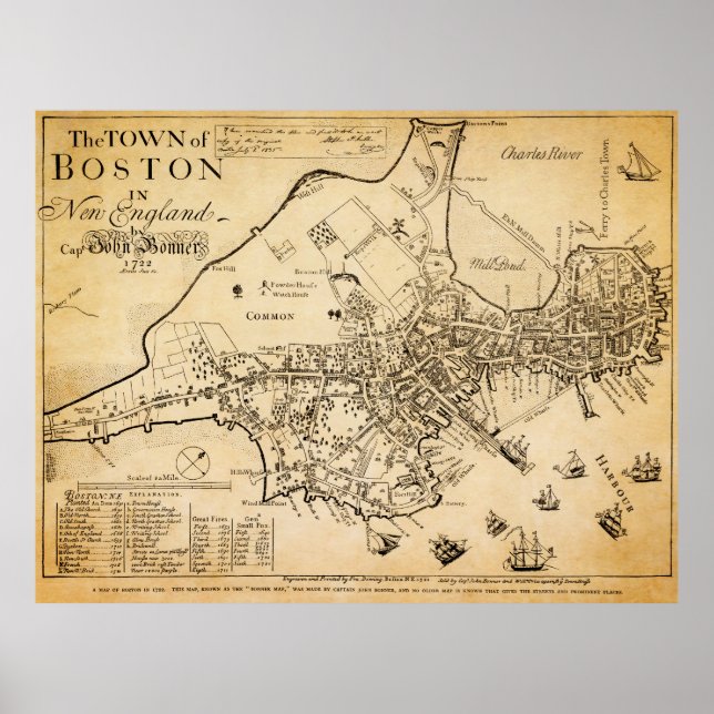 Erste bekannte Karte von Boston 1722 Poster (Vorne)