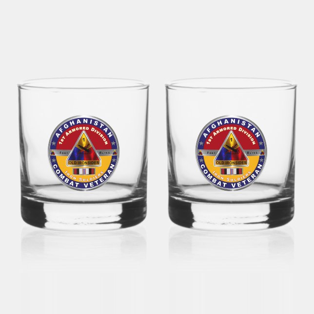 Erste bewaffnete Division Afghanistan Veteran Whiskyglas (Vorderseite)