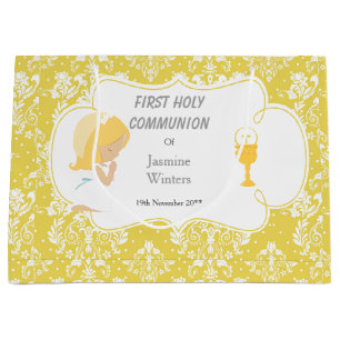 Erste Blonde Girl Gold Damask Große Geschenktüte