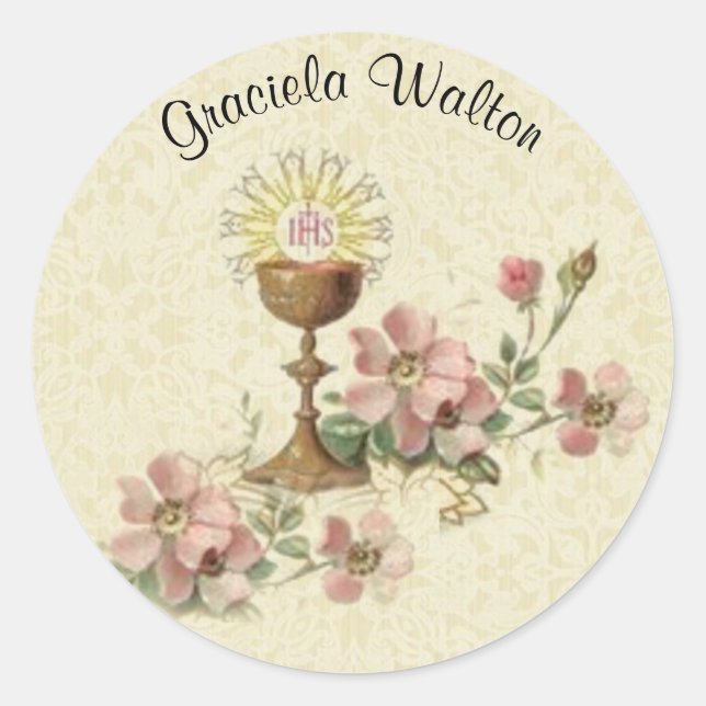Erste Blume der Heiligen Kommunion Chalice Runder Aufkleber (Vorderseite)