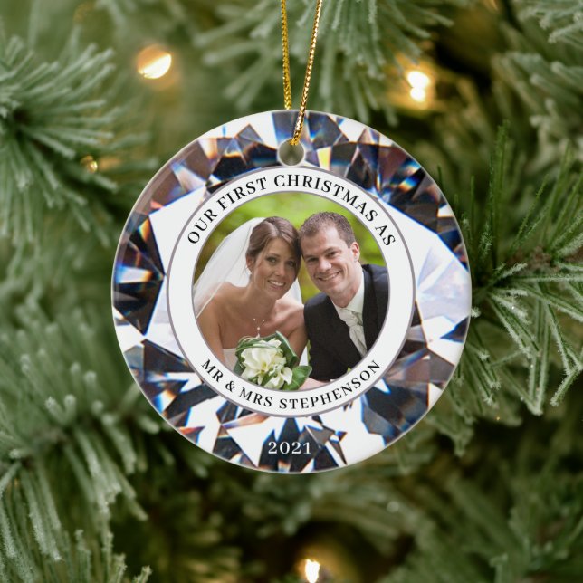 ERSTE CHRISTMAS ALS HERR FRAU Elegant Diamond 2 Fo Keramik Ornament (Baum)