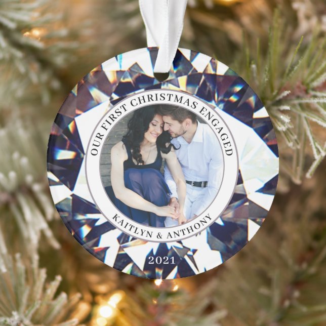 ERSTE CHRISTMAS VERLOBT Diamond 2 Foto Keramik ode Ornament (Baum)