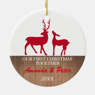 Erste der Weihnachtsrotwild zusammen rustikale Keramik Ornament