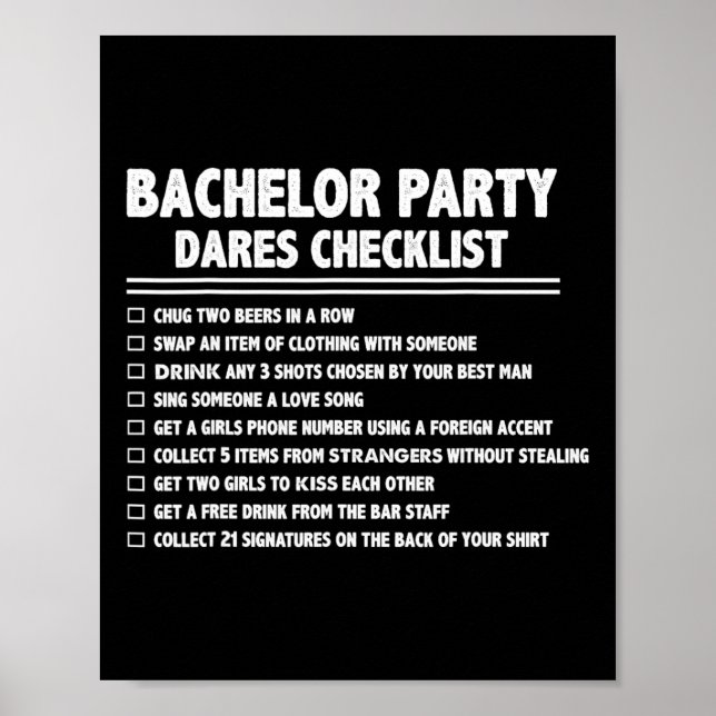 Erste Ehe Groom Funny Bachelor Checklist Par Poster (Vorne)