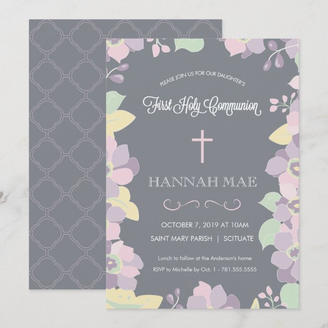 Erste Einladungskarte mit Kreuz (Vorne/Hinten)