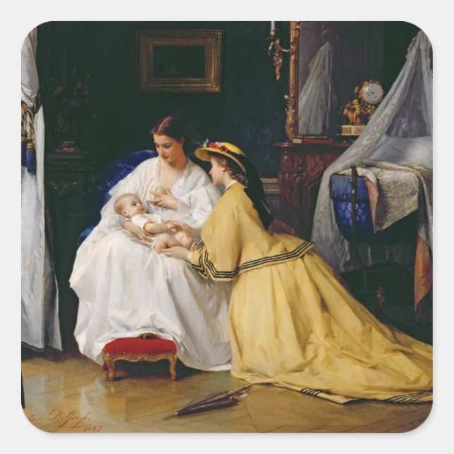 Erste Geboren, 1863 Quadratischer Aufkleber (Vorderseite)