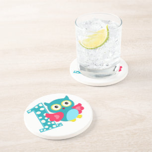 Erste Geburtstags-glückliche Owl Untersetzer