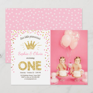 Erste Geburtstagseinladung Prinzessin Gold Pink Einladung