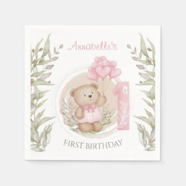 Erste Geburtstagsfeier Niedlicher Teddy Bären Herz Serviette