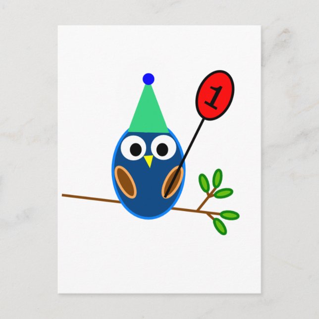 Erste Geburtstagsfeier, Niedliches Eule Postkarte (Vorderseite)