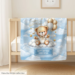 Erste Geburtstagsjunge Decke mit blauem Goldteddy
