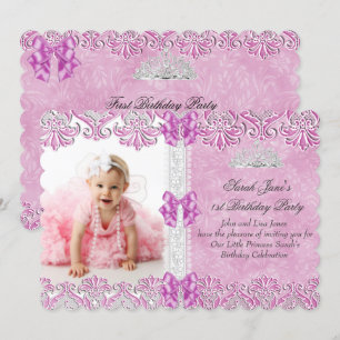 Erste Geburtstagsmädchen Lilac Pink Foto Tiara Einladung