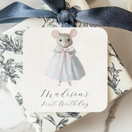 Erste Geburtstagsmuse Whimsistische Viktorianisch  Quadratischer Aufkleber