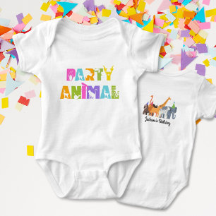 Erste Geburtstagsparty Tiersafari Weißer Bodysuit Baby Strampler