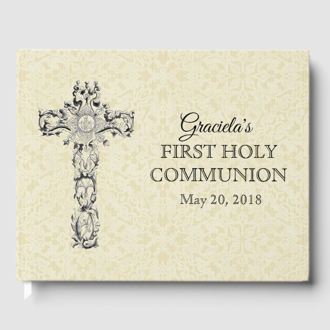 Erste Gemeindegemeinschaft Ecru Lace Cross Gastgeb Gästebuch (Vorderseite)