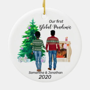 Erste globale Pandemie 2020  Paar Afroamerikaner Keramik Ornament