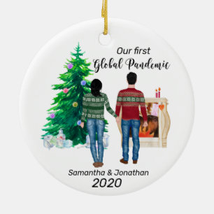 Erste globale Pandemie Paar schwarze Haare Keramik Ornament