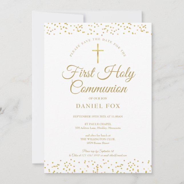Erste Goldstaube der Heiligen Kommunion Save the D Save The Date (Vorderseite)