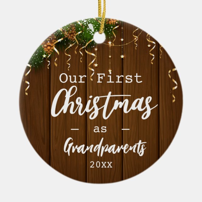 Erste Großeltern Frohe WeihnachtsLICHT Foto Keramik Ornament (Vorne)