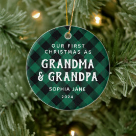 Erste Großeltern Weihnachten Rustikal Kariert Keramik Ornament