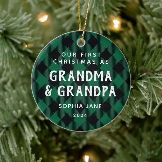 Erste Großeltern Weihnachten Rustikal Kariert Keramik Ornament (Baum)