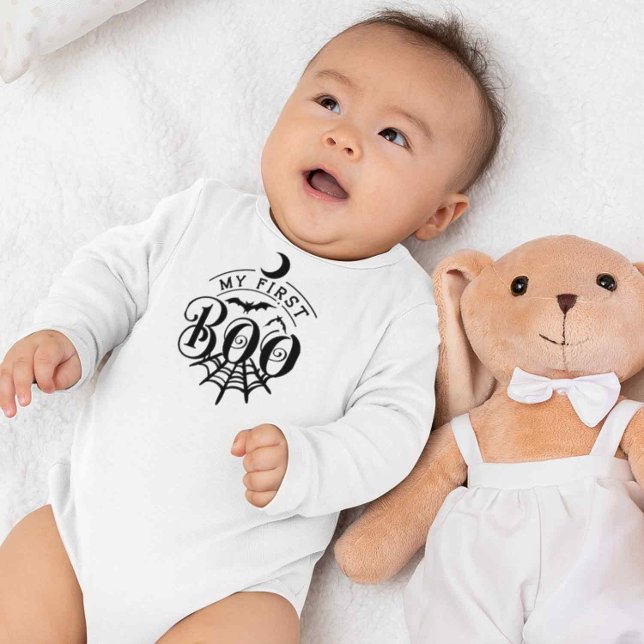 Erste Halloween Baby Boo Black und White Baby Strampler (My First Boo Halloween Baby Bodysuit. Baby outfit for Halloween. Cute Halloween Apparel for Newborn)