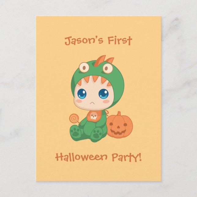 Erste Halloween Baby Dragon Party Einladung Postkarte (Vorderseite)