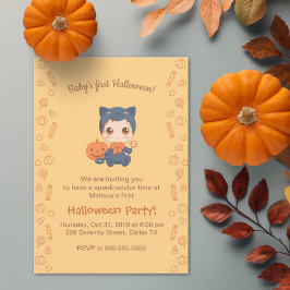 Erste Halloween Baby Niedlich Black Cat Party Einladung
