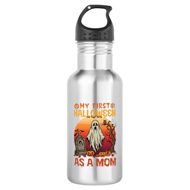 Erste Halloween-Mutter-Geist-Grabstein-Kürbis_1 Edelstahlflasche (Vorderseite)