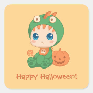 Erste Halloween-Niedlich-Baby-Dragon-Dinosaurier-K Quadratischer Aufkleber