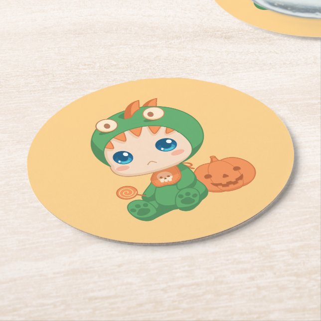 Erste Halloween-Niedlich-Baby-Dragon-Dinosaurier-K Runder Pappuntersetzer (Angewinkelt)