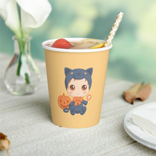 Erste Halloween-Niedlich-Kinderkatzenkostüm Pappbecher (In Situ)