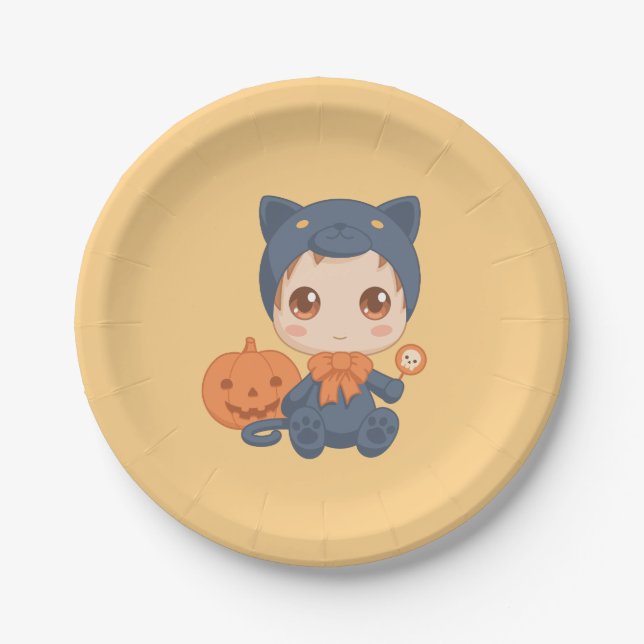 Erste Halloween-Niedlich-Kinderkatzenkostüm Pappteller (Vorderseite)