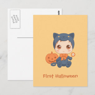 Erste Halloween-Niedlich-Kinderkatzenkostüm Postkarte