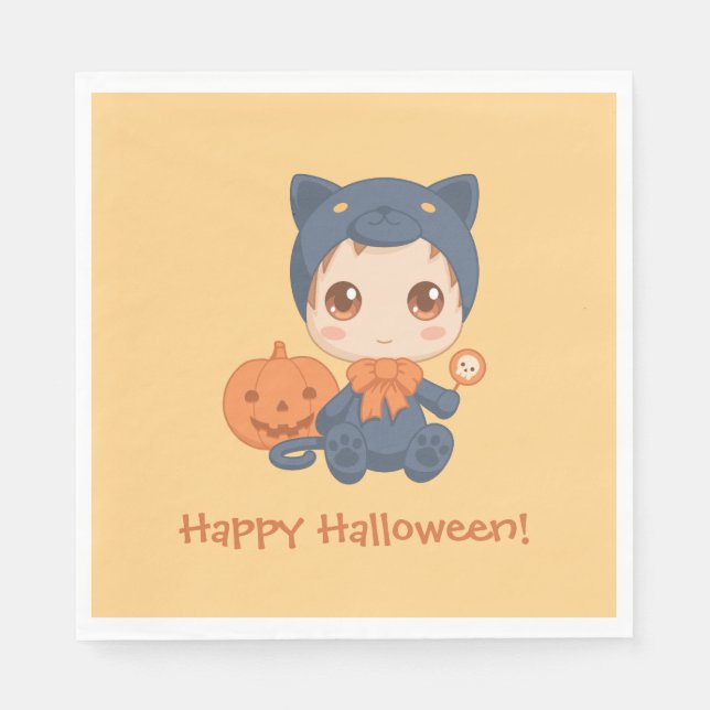 Erste Halloween-Niedlich-Kinderkatzenkostüm Serviette (Vorderseite)